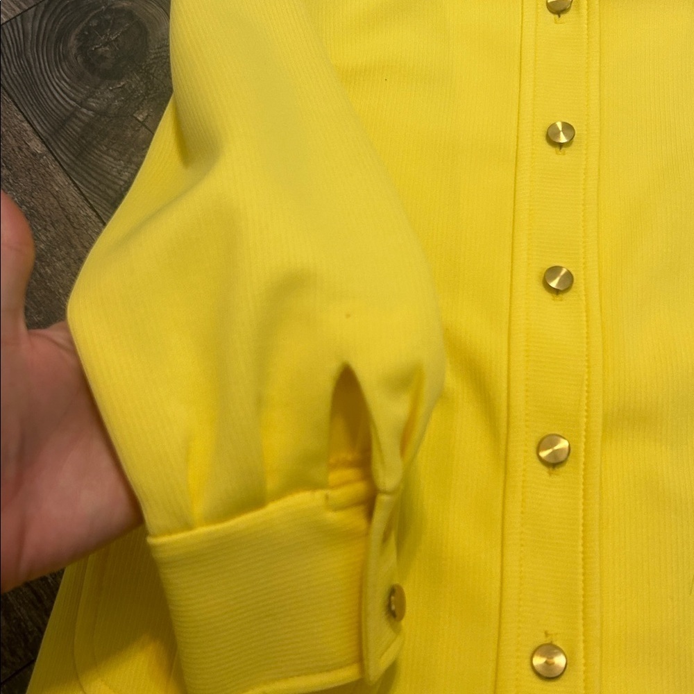 Yellow Vintage 60/70s Polyester Jacket Gold Buttons Pockets Retro - Picture 10 of 10